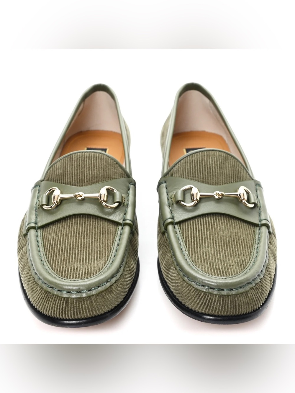 Gucci Green Curdoroy Horsebit Loafers 37